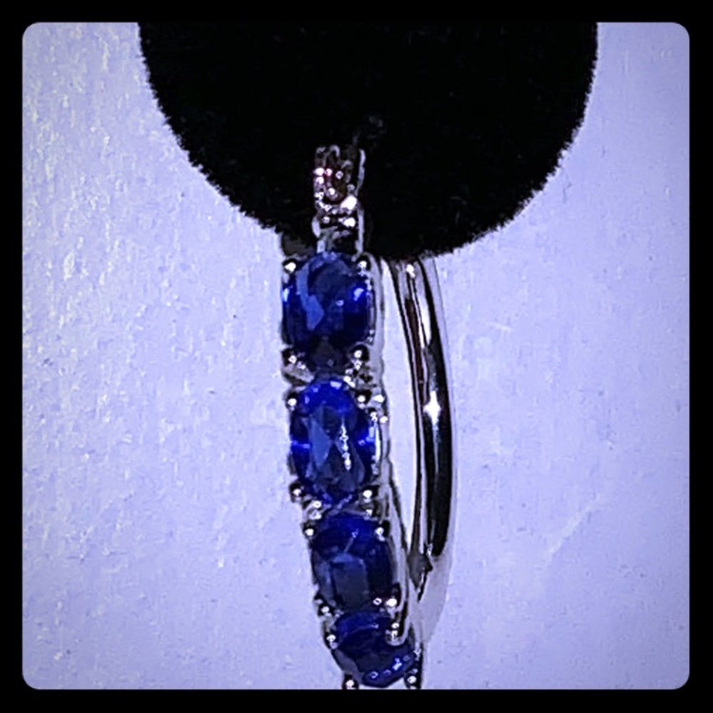 Beautiful faux sapphire 1” hoops EUC High shine!